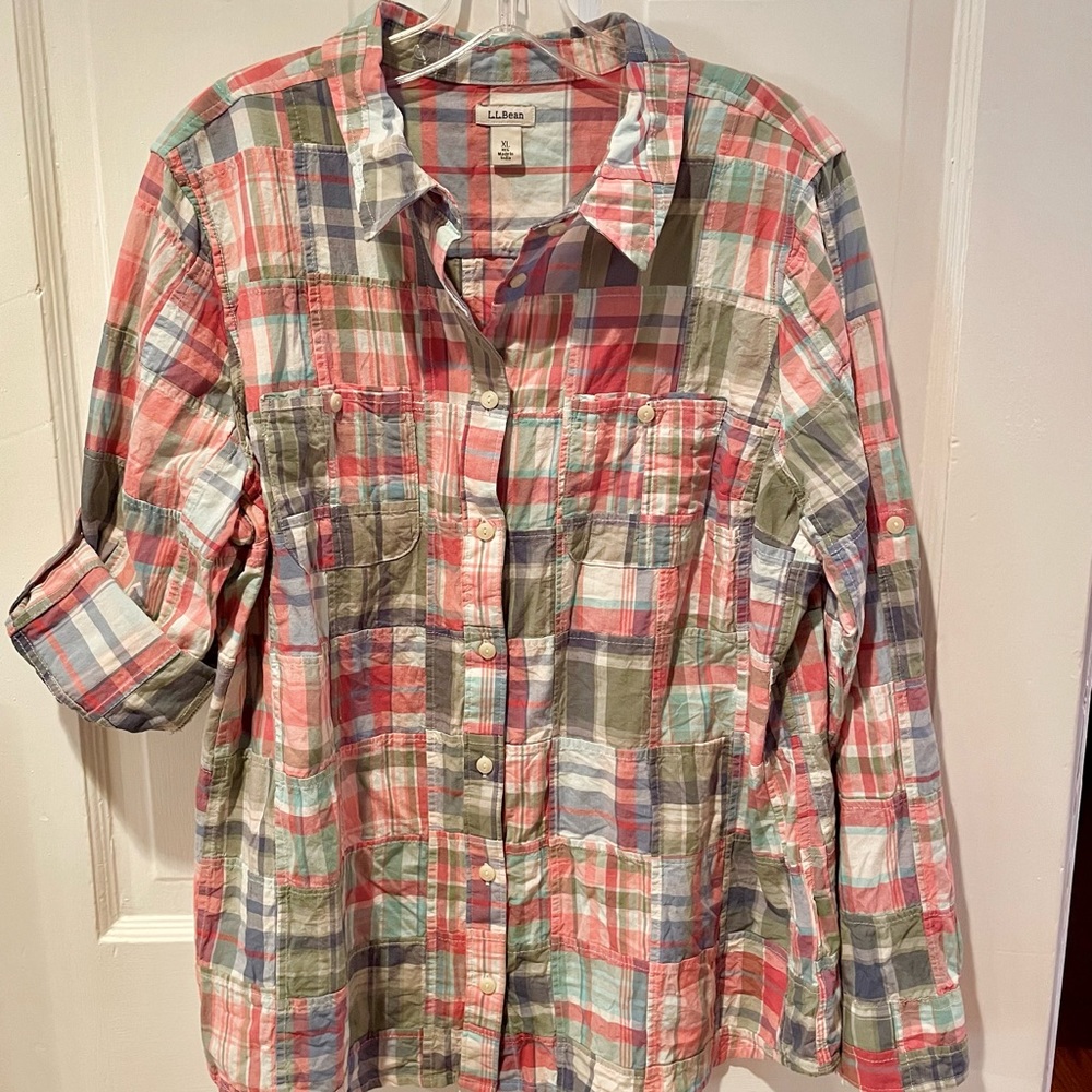 L.L. Bean Patchwork Madras Long Sleeve Shirt - XL